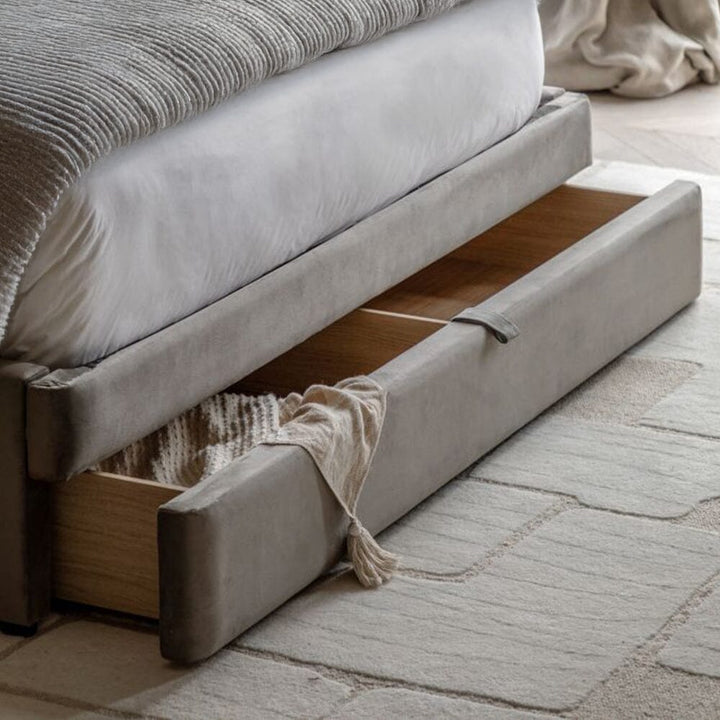 Matilda Taupe Velvet Winged Storage Bed Beds and Headboards 