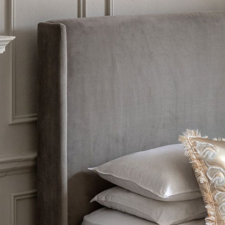 Matilda Taupe Velvet Winged Storage Bed Beds and Headboards 