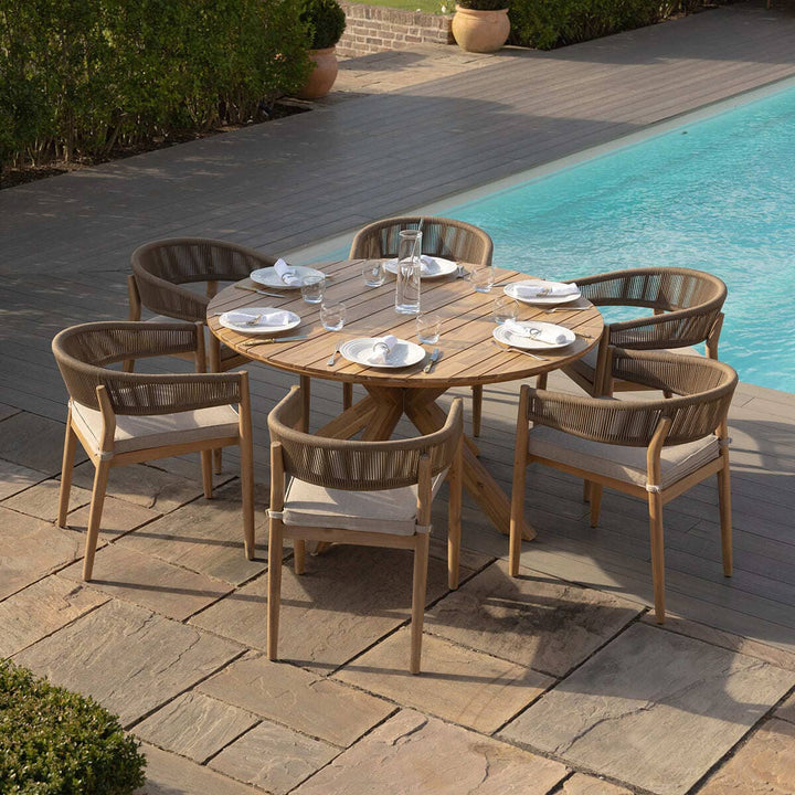 Mauritius Natural Rope Weave Outdoor 6 Seater Round Dining Set Furniture 