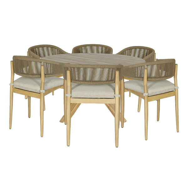 Mauritius Natural Rope Weave Outdoor 6 Seater Round Dining Set Furniture 