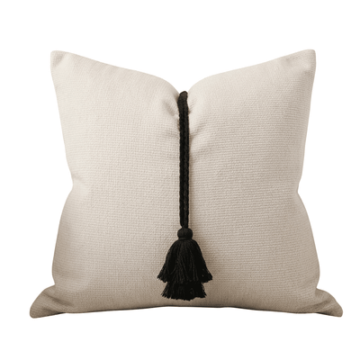 Maxone Cream & Black Tassel Detail Cushion Cover - 45x45cm Textiles 