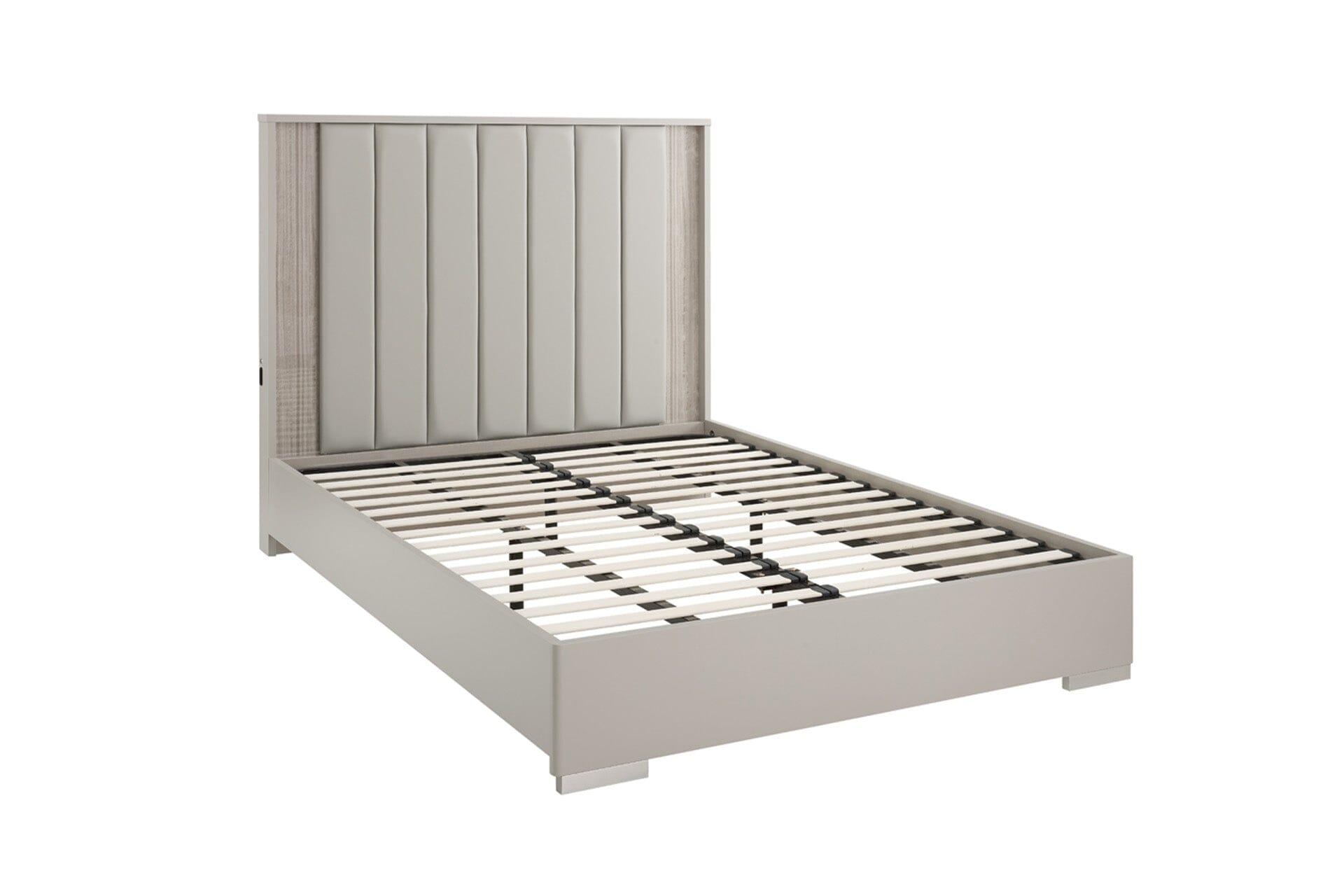 Maya Luxury Greige Channelled Bed with Integrated LED Lights 