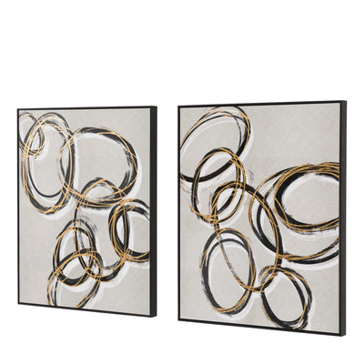 Mayce Abstract Gold & Black Circles Framed Canvas Wall Art - Set of 2 Accessories 