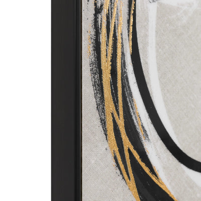 Mayce Abstract Gold & Black Circles Framed Canvas Wall Art - Set of 2 Accessories 