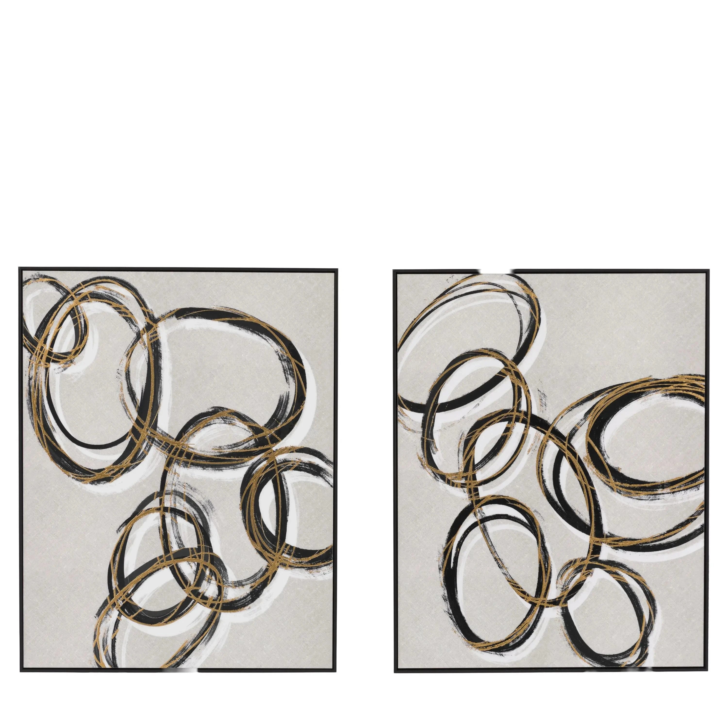 Mayce Abstract Gold & Black Circles Framed Canvas Wall Art - Set of 2 Accessories 