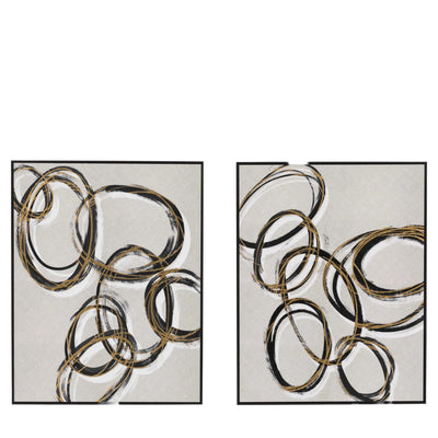 Mayce Abstract Gold & Black Circles Framed Canvas Wall Art - Set of 2 Accessories 