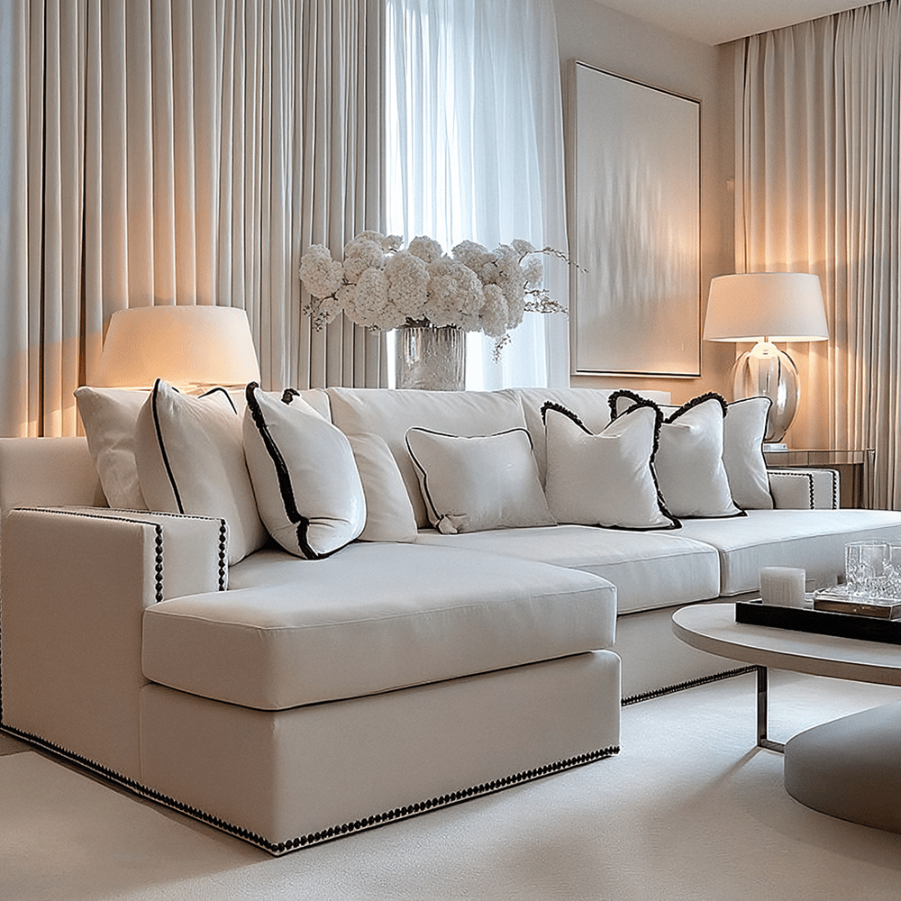 Mayfair Cream Velvet Sofa Collection, With Black Studs Sofa 