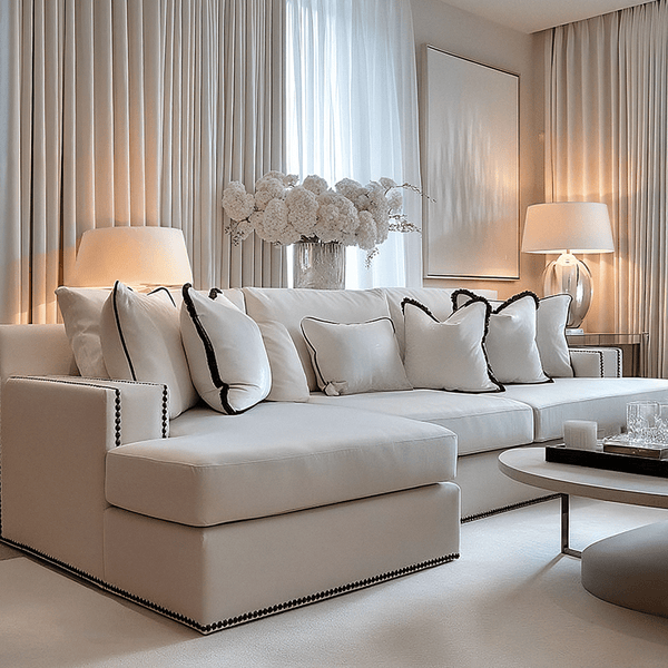 Mayfair Cream Velvet Sofa Collection, With Black Studs Sofa 
