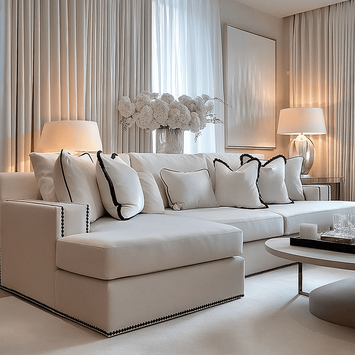 Mayfair Cream Velvet Sofa Collection, With Black Studs Sofa 