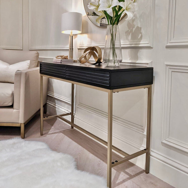 Mayfield Black & Gold Premium Rippled Console Table Furniture 