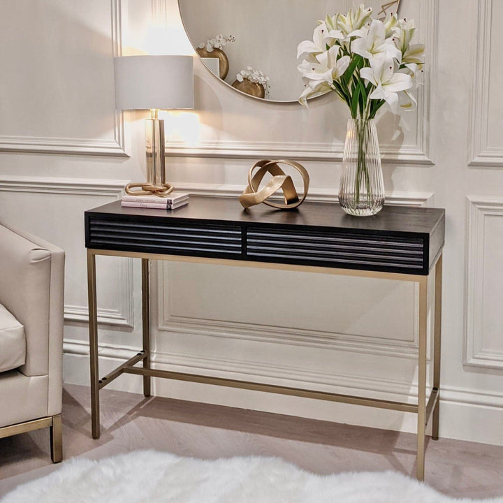 Mayfield Black & Gold Premium Rippled Console Table Furniture 