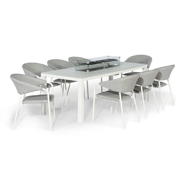 Maze Valetta Grey and White 8 Seat Rectangular Dining Set With Fire Pit Table Furniture 