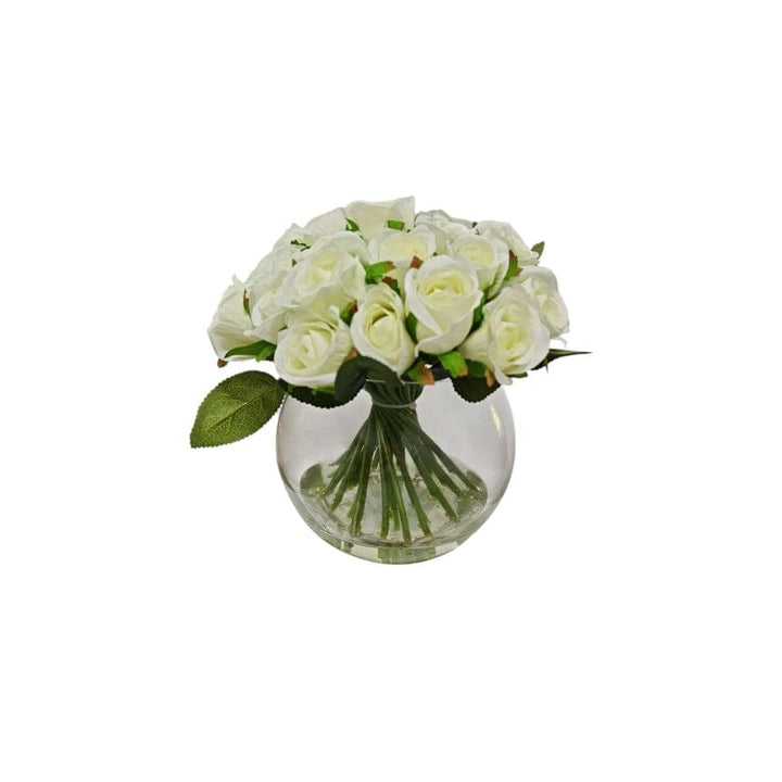 Medium Cream Faux Rose Arrangement in Fishbowl Vase Accessories 