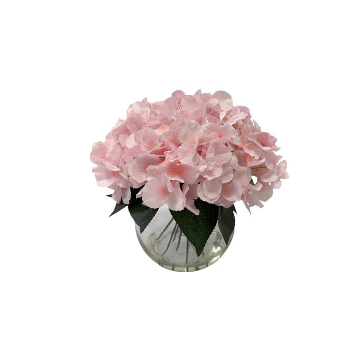 Medium Faux Dusky Pink Hydrangeas Floral Arrangement in Fishbowl Vase Accessories 