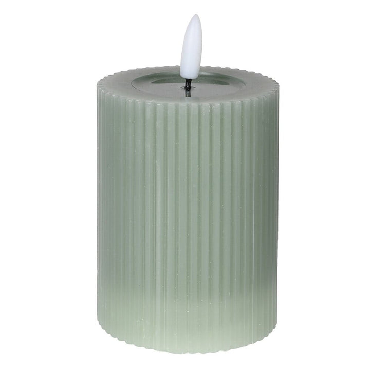 Medium Sage Green Realistic Ribbed LED Candle Fragrance 