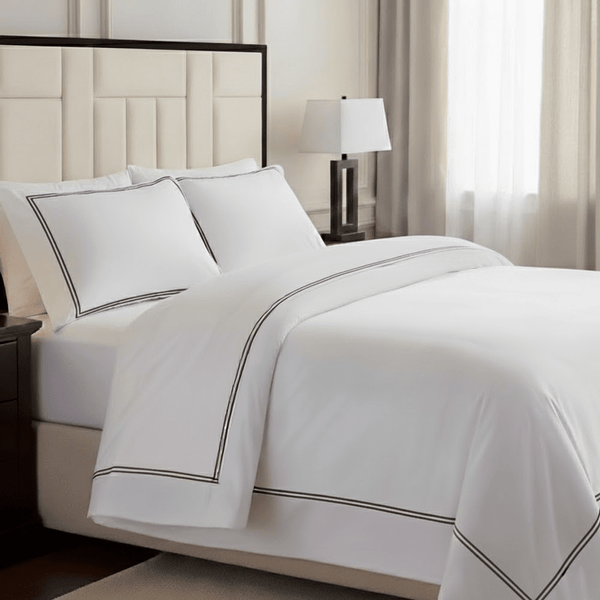 Meghan Black Embroidered Double Stitch Detail Duvet Set Textiles 