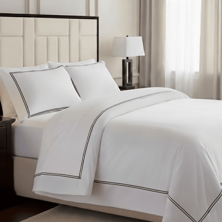 Meghan Black Embroidered Double Stitch Detail Duvet Set Textiles 