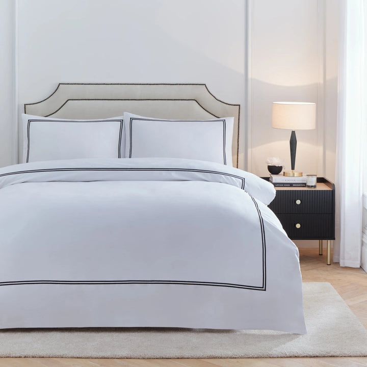 Meghan Black Embroidered Double Stitch Detail Duvet Set Textiles 