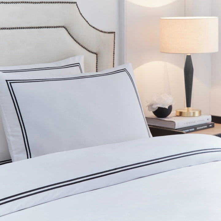 Meghan Black Embroidered Double Stitch Detail Duvet Set Textiles 