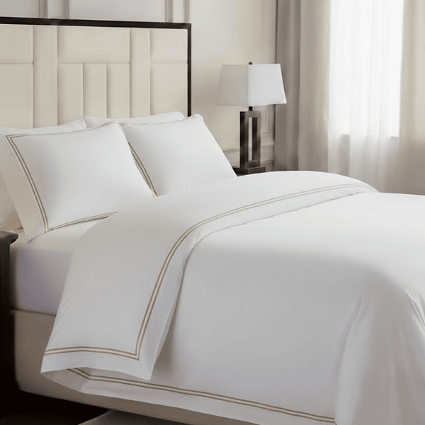 Meghan Champagne Embroidered Double Stitch Detail Duvet Set Textiles 