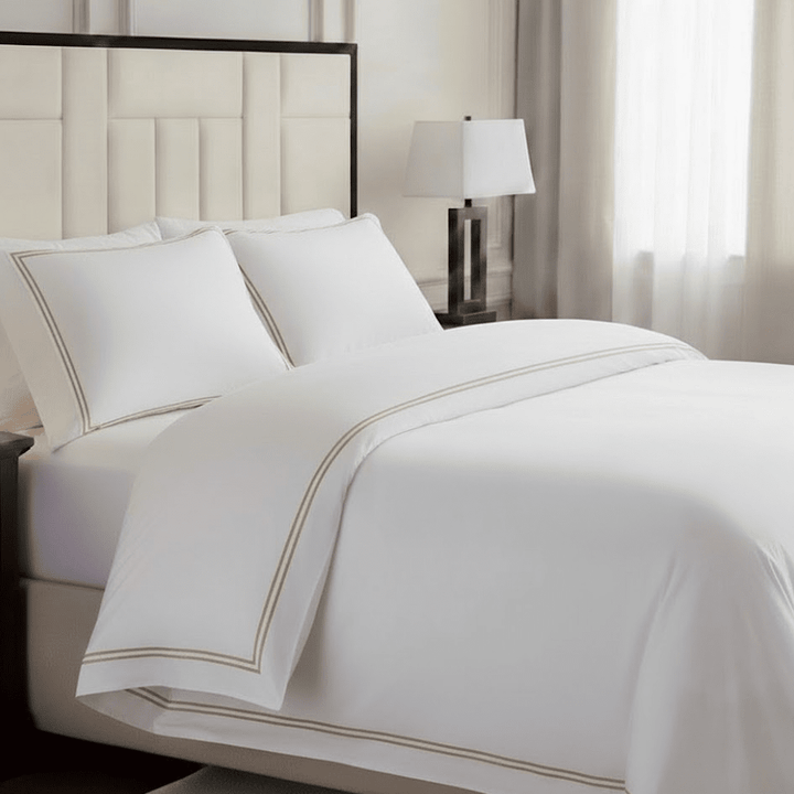 Meghan Champagne Embroidered Double Stitch Detail Duvet Set Textiles 