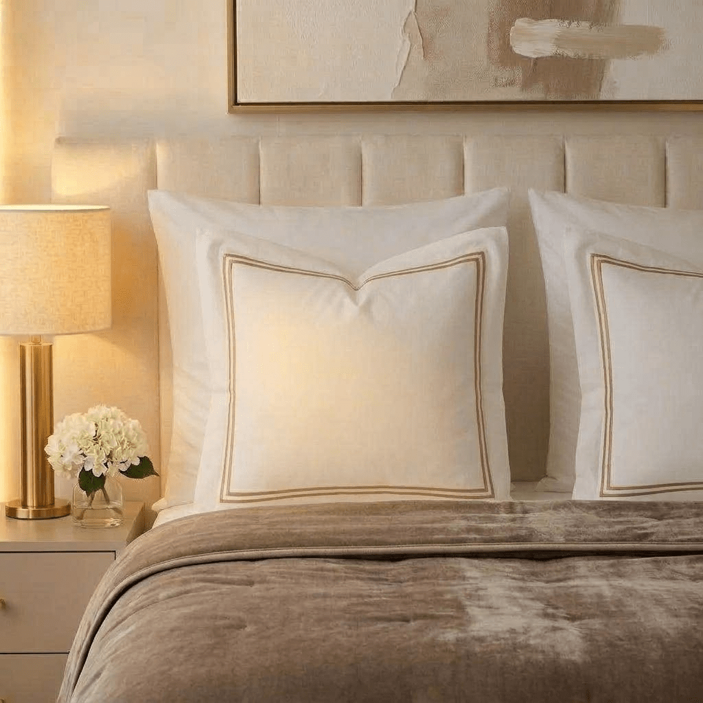 Meghan Champagne Embroidered Double Stitch Detail Large Cushion Cover - 60x60cm Textiles 