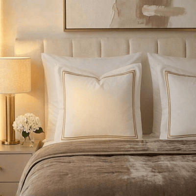 Meghan Champagne Embroidered Double Stitch Detail Large Cushion Cover - 60x60cm Textiles 