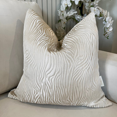 Melbourne Cream & Beige Metallic Tiger Print Cushion - 50x50cm Textiles 