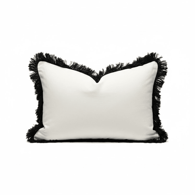 Melina Cream Velvet Bolster Cushion with Black Fringe Detailing - 35x50cm Accessories 