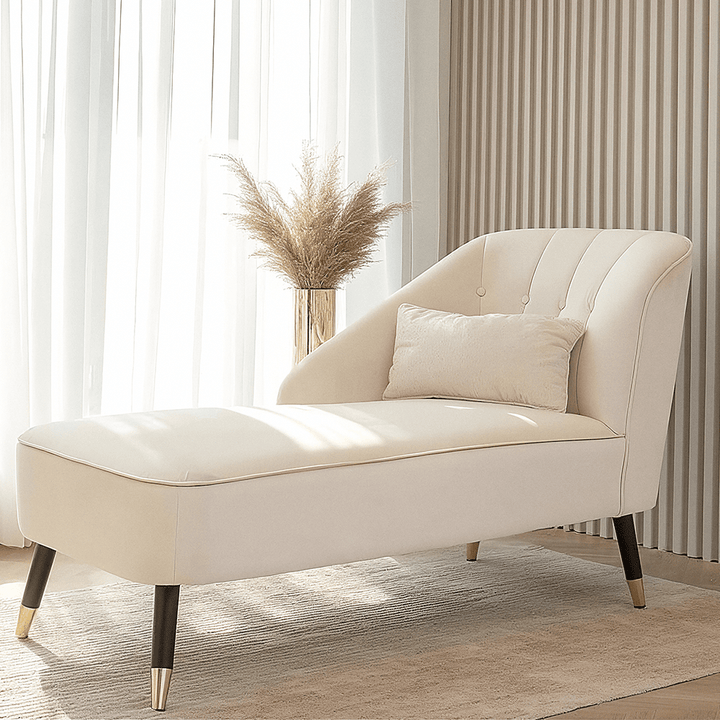 Mercedes Cream Velvet Chaise Lounge with Black Legs Furniture 