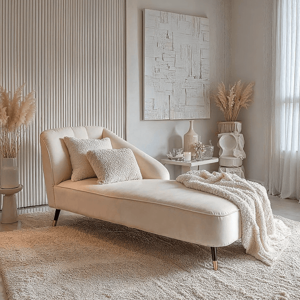 Mercedes Cream Velvet Chaise Lounge with Black Legs Furniture 