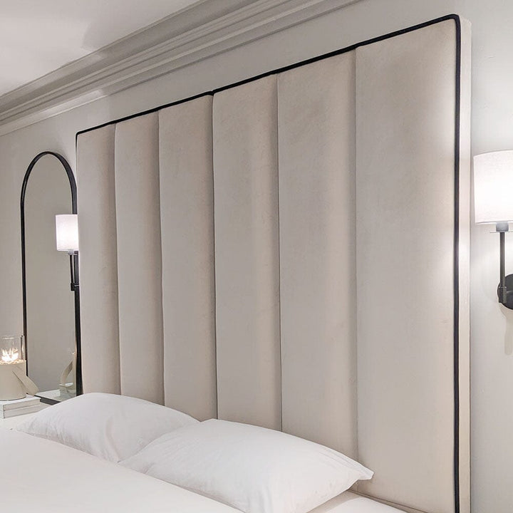 Mercer Cream Velvet Luxury Panelled Ottoman Storage Bed with Contrast Black Piping Beds and Headboards 