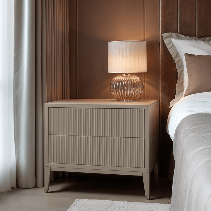 Metropolitan Warm Grey Premium Wide Bedside Table Furniture 