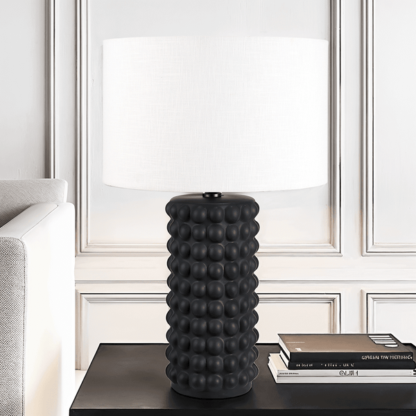 Mia Black Bobbled Ceramic Table Lamp with White Shade Lighting 