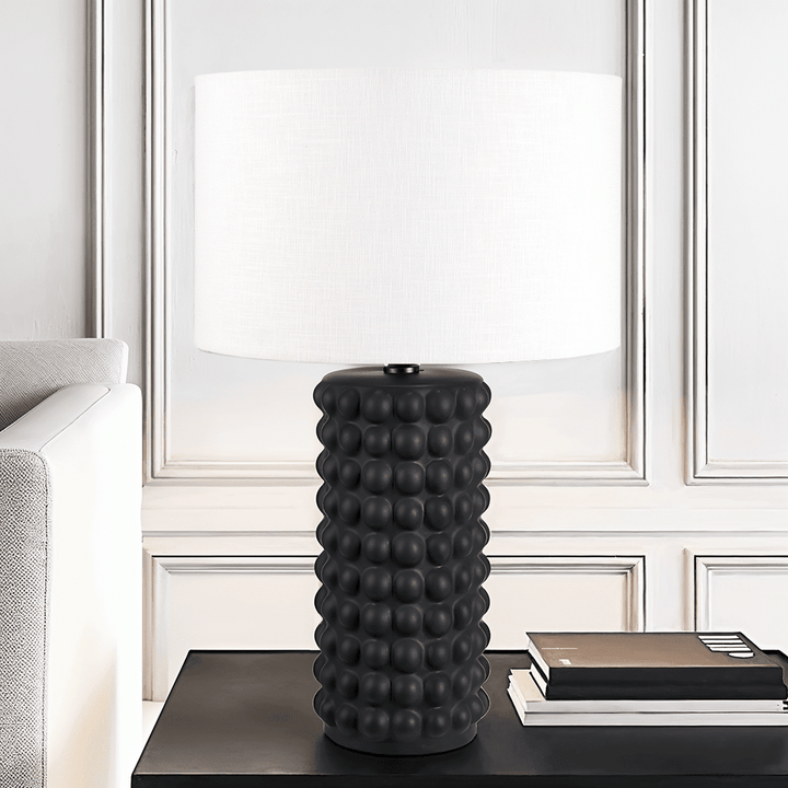 Mia Black Bobbled Ceramic Table Lamp with White Shade Lighting 