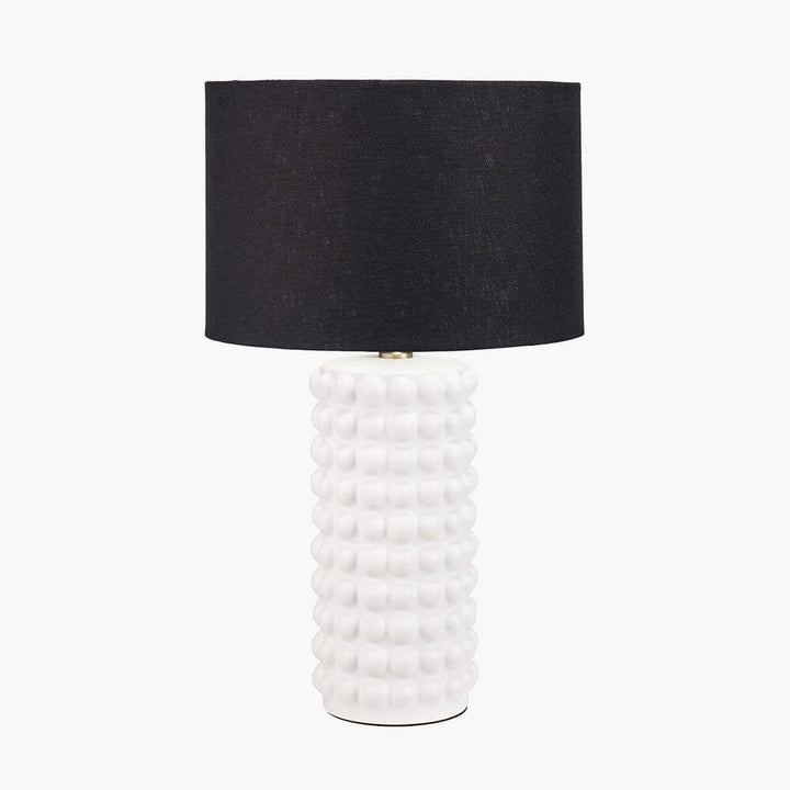 Mia White Bobbled Ceramic Table Lamp with Black Shade Lighting 