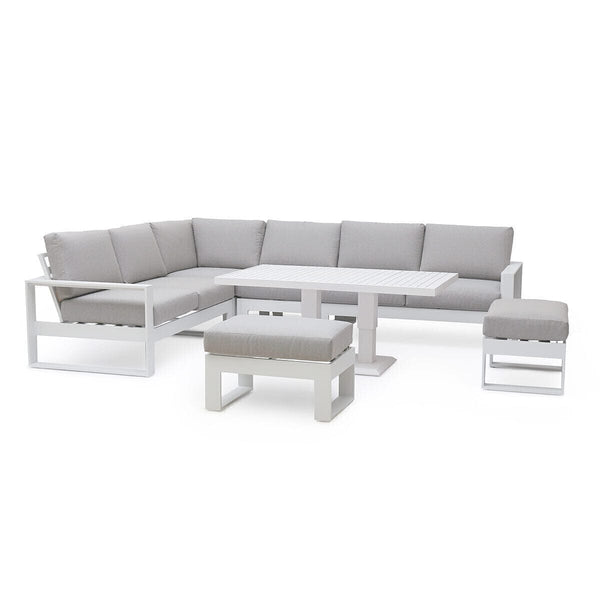 Miami Grey & White Large Outdoor Corner Sofa Dining Set with Rising Table Furniture 