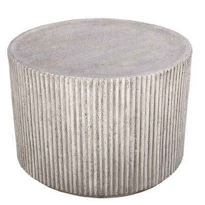 Mikono Natural Ribbed Stone Effect Round Coffee Table Furniture 