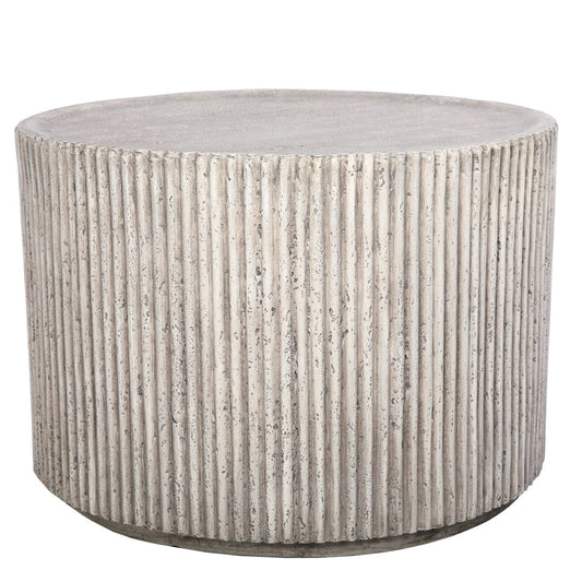 Mikono Natural Ribbed Stone Effect Round Coffee Table Furniture 