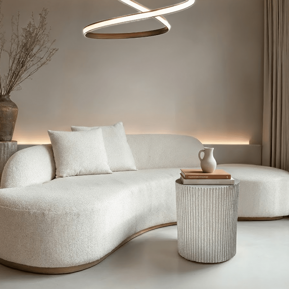 Mikono Natural Ribbed Stone Effect Round Side Table Furniture 