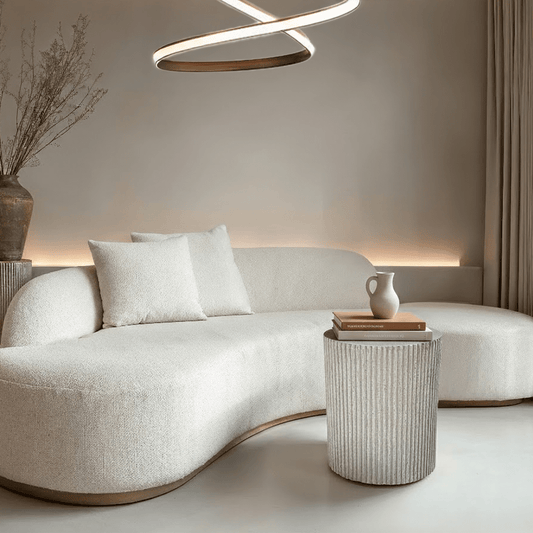 Mikono Natural Ribbed Stone Effect Round Side Table Furniture 