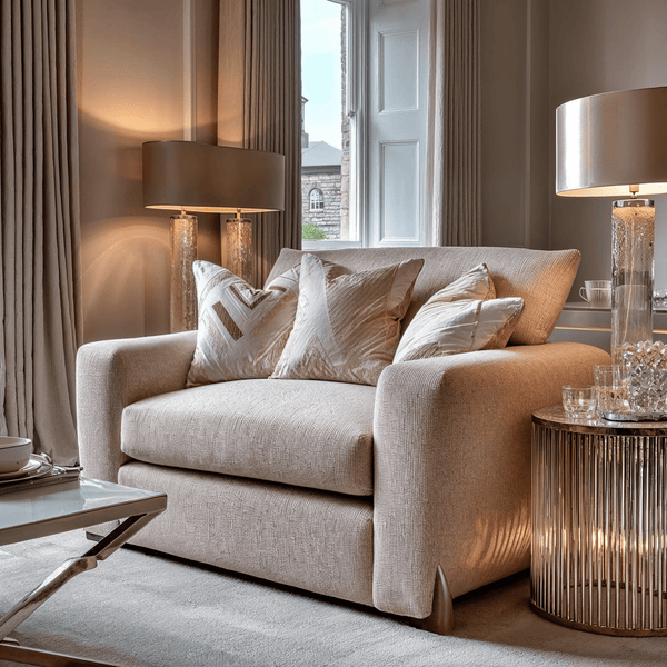 Mila Taupe Soft Textured Love Seat with Gold Feet Sofa 