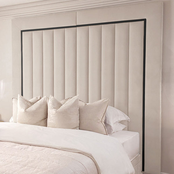 Milan Cream & Black Channelled Luxury Headboard Beds and Headboards 