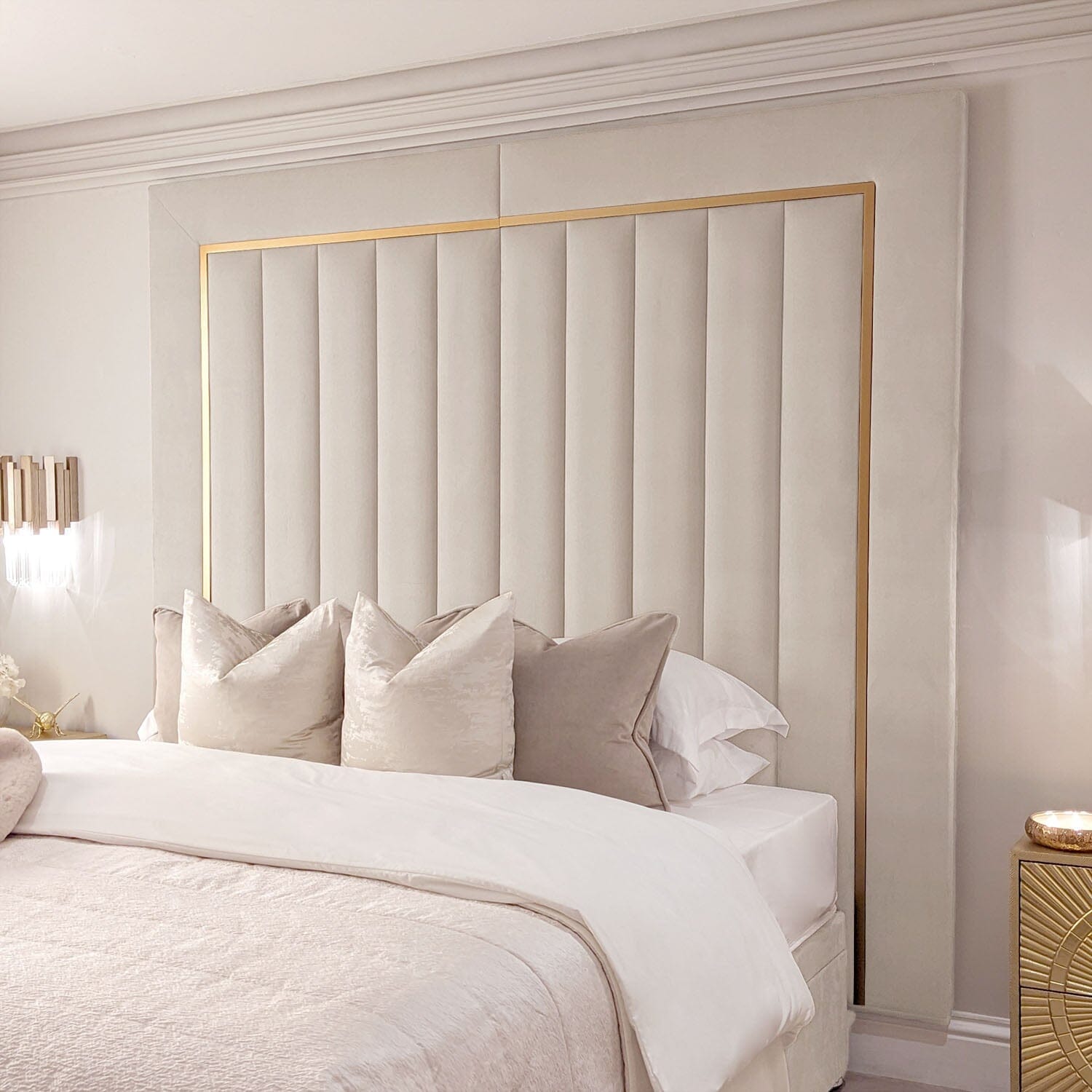 Milan Cream & Gold Channelled Luxury Headboard – Rowen Homes