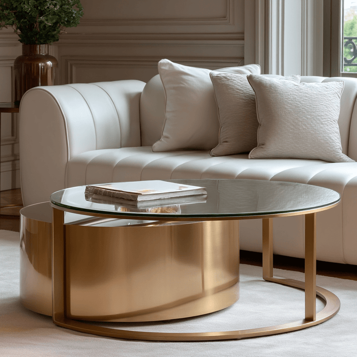 Milla Luxury Gold & Glass Nested Coffee Tables Furniture 
