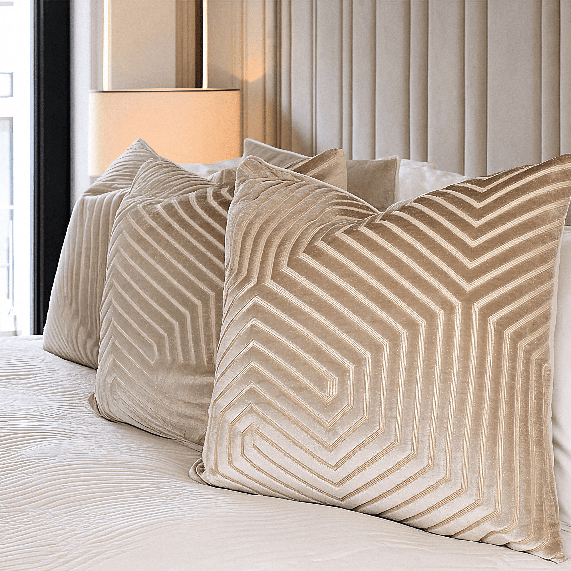 Milly Mink Velvet Geometric Feather Filled Cushion - 45x45cm Textiles 