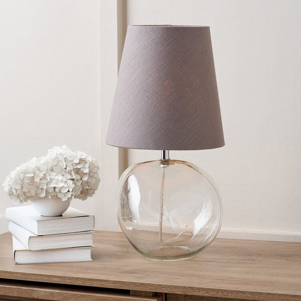 Milou Clear Glass Organic Table Lamp with Grey Shade Lighting 