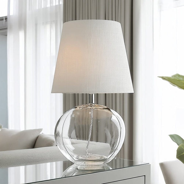 Milou Clear Glass Organic Table Lamp with White Shade Lighting 