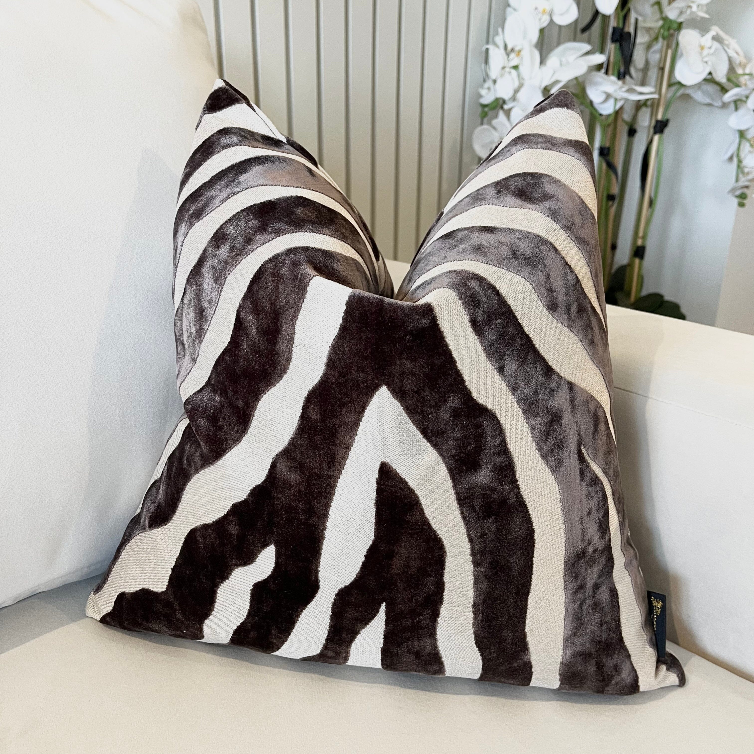 Mimi Brown & Cream Zebra Print Cushion - 43x43cm Textiles 