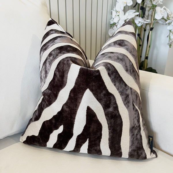 Mimi Brown & Cream Zebra Print Cushion - 43x43cm Textiles 